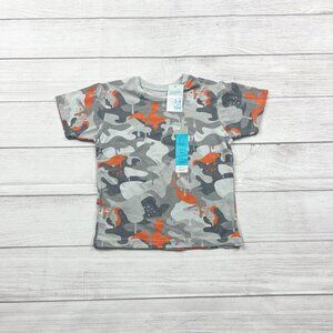 Primark Kids T-Shirt Camo Dinosaur Print Gray Orange Cotton NWT 3-4